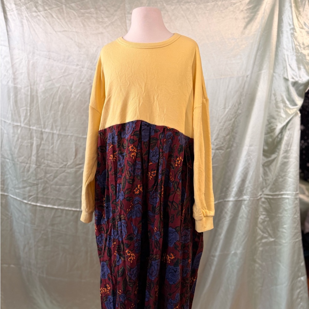 Yellow and Floral Long Sleeve Dress